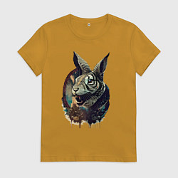 Футболка хлопковая женская Свирепый зайчара - нейросеть, цвет: горчичный