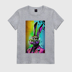 Футболка хлопковая женская Модный заяц в розовом прикиде, цвет: меланж