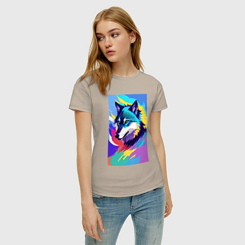 Женская футболка Wolf - pop art - neural network / Миндальный – фото 3