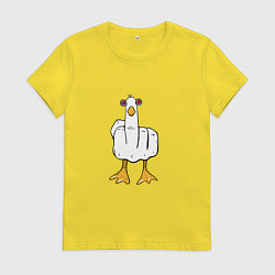 Футболка хлопковая женская Неприличный гусь-рука, цвет: желтый