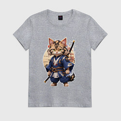 Женская футболка Котик- самурай - японский стиль