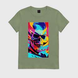 Футболка хлопковая женская Cool skull - pop art, цвет: авокадо
