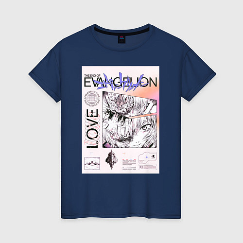 Женская футболка Евангелион постер / Тёмно-синий – фото 1
