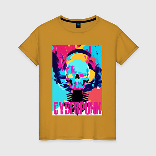 Женская футболка Cool skull - cyberpunk - pop art / Горчичный – фото 1