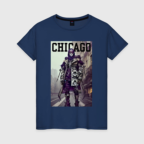 Женская футболка Модный чувак из Чикаго - нейросеть / Тёмно-синий – фото 1