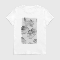 Футболка хлопковая женская Jellyfishes white, цвет: белый