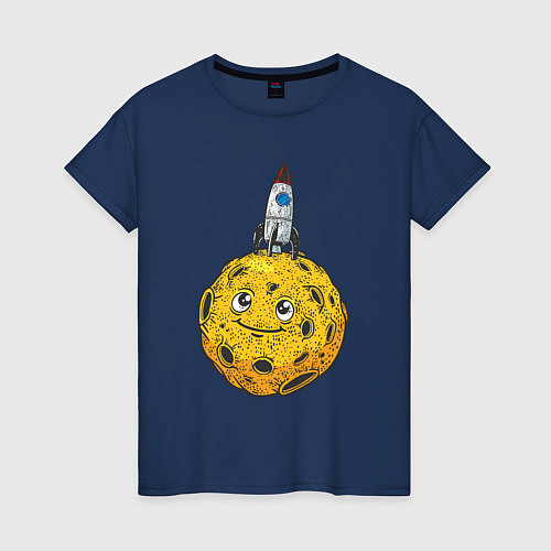 Женская футболка Ракета на луне / Тёмно-синий – фото 1