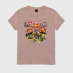 Футболка хлопковая женская Роблокс на фоне взрыва roblox, цвет: пыльно-розовый