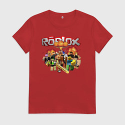 Футболка хлопковая женская Роблокс на фоне взрыва roblox, цвет: красный
