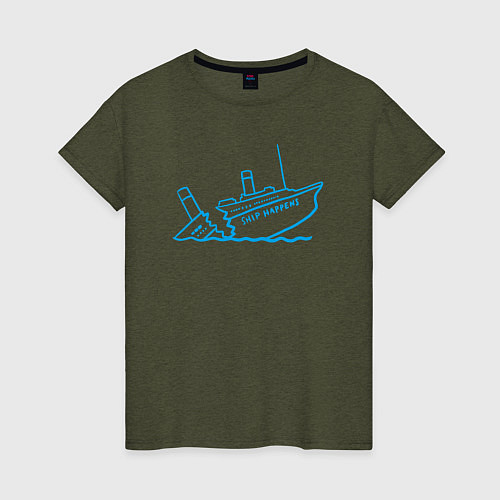 Женская футболка Ship happens / Меланж-хаки – фото 1