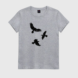 Футболка хлопковая женская Птицы черные вороны, цвет: меланж