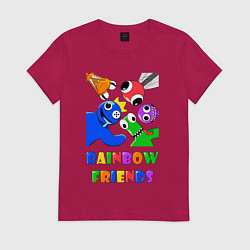 Футболка хлопковая женская Rainbow Friends персонажи, цвет: маджента