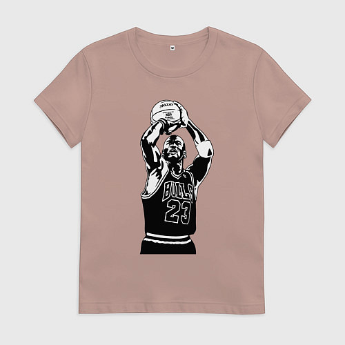 Женская футболка Майкл Джордан бросает мяч / Пыльно-розовый – фото 1