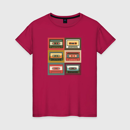 Женская футболка Коллекция ретро аудиокассет / Маджента – фото 1