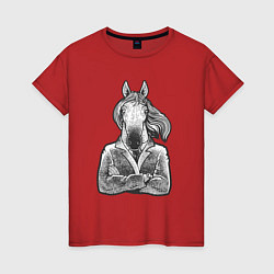 Футболка хлопковая женская Лошадь в пальто, цвет: красный