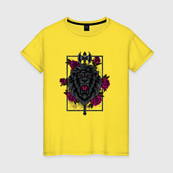 Футболка хлопковая женская Лев секира и розы, цвет: желтый