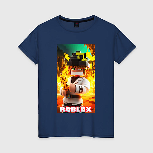 Женская футболка Roblox fire / Тёмно-синий – фото 1