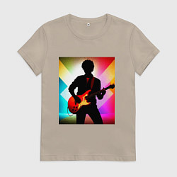 Футболка хлопковая женская Гитарист силуэт, цвет: миндальный
