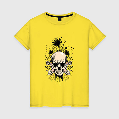 Женская футболка Тату-череп / Желтый – фото 1