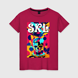 Футболка хлопковая женская Funny skull - pop art - neural network, цвет: маджента