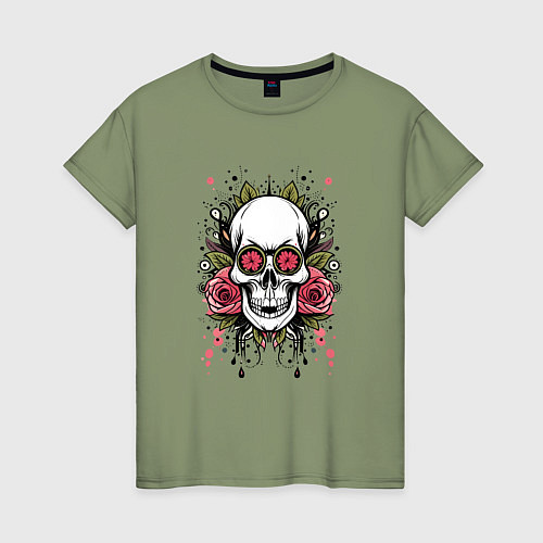Женская футболка Мексиканский гламурный череп / Авокадо – фото 1