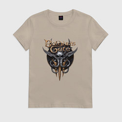 Футболка хлопковая женская Baldurs Gate 3 - logotype, цвет: миндальный