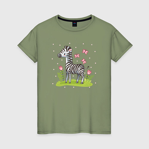 Женская футболка Зебра на лугу / Авокадо – фото 1