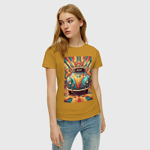 Женская футболка Ретро машина в ярких цветах / Горчичный – фото 3