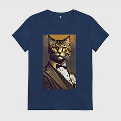 Футболка хлопковая женская Крутой котяра - джентльмен - нейросеть, цвет: тёмно-синий