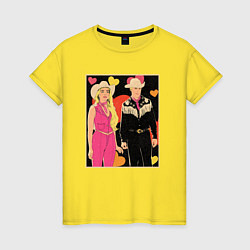 Футболка хлопковая женская Ковбои Барби и Кен, цвет: желтый