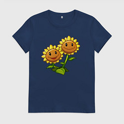 Футболка хлопковая женская Двойные подсолнухи, цвет: тёмно-синий