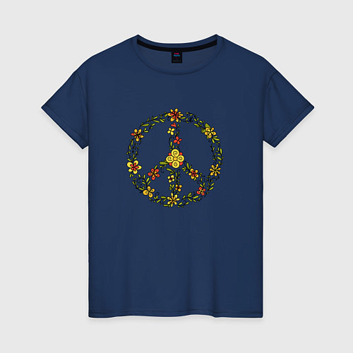 Женская футболка Пацифик знак хиппи цветы / Тёмно-синий – фото 1