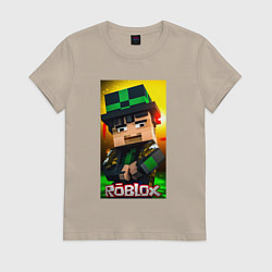 Футболка хлопковая женская Roblox green man, цвет: миндальный
