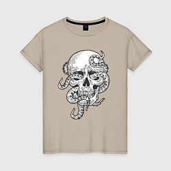 Футболка хлопковая женская Skull octopus, цвет: миндальный