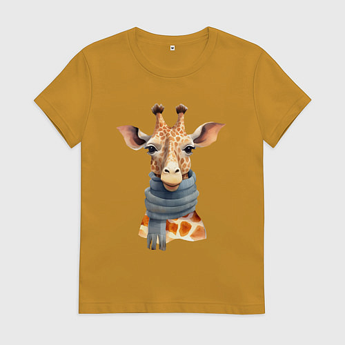 Женская футболка Жираф в шарфе Осень / Горчичный – фото 1