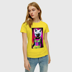 Футболка хлопковая женская Cat fashionista - pop art - neural network, цвет: желтый — фото 2