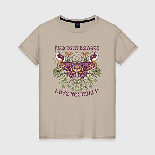 Женская футболка Find your balance love yourself / Миндальный – фото 1