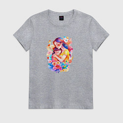 Футболка хлопковая женская Мама и ребёнок - нейросеть, цвет: меланж