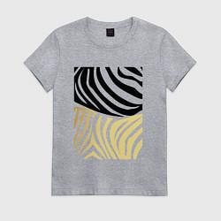 Футболка хлопковая женская Принт зебра черно- золотой, цвет: меланж