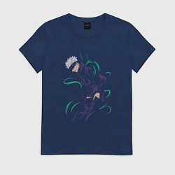 Футболка хлопковая женская Сатору годжо - зеленый, цвет: тёмно-синий