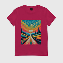 Футболка хлопковая женская Дорога в даль, цвет: маджента