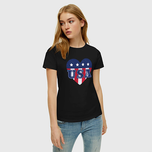 Женская футболка Сердце Америки / Черный – фото 3