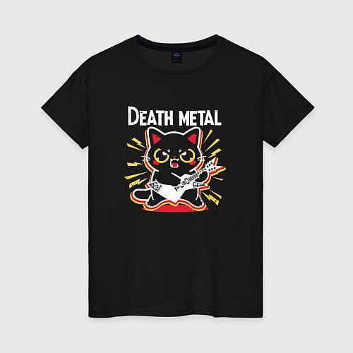 Женская футболка Death metal - котик с гитарой / Черный – фото 1