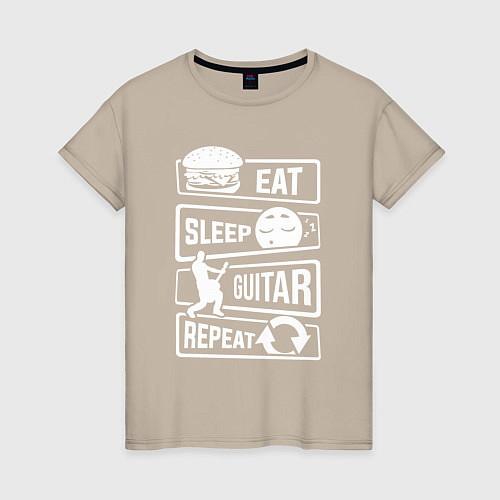 Женская футболка Eat sleep guitar / Миндальный – фото 1