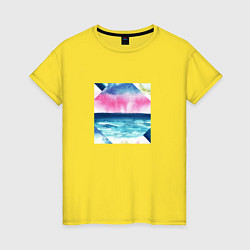 Футболка хлопковая женская Абстрактное море закат рассвет, цвет: желтый