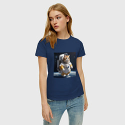Футболка хлопковая женская Толстый котик астронавт, цвет: тёмно-синий — фото 2