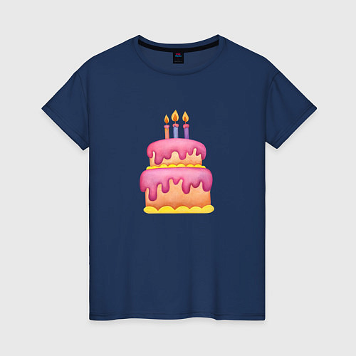 Женская футболка Розовый торт со свечками / Тёмно-синий – фото 1