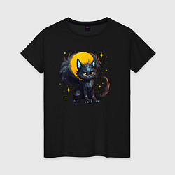 Футболка хлопковая женская Cat dragon, цвет: черный