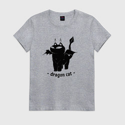 Футболка хлопковая женская Black dragon cat, цвет: меланж