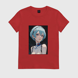 Футболка хлопковая женская Аянами Рей из аниме и манги Евангелион, цвет: красный